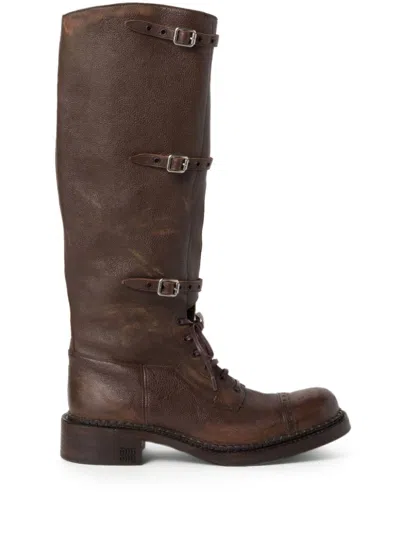MIU MIU LACE-UP LEATHER BOOTS