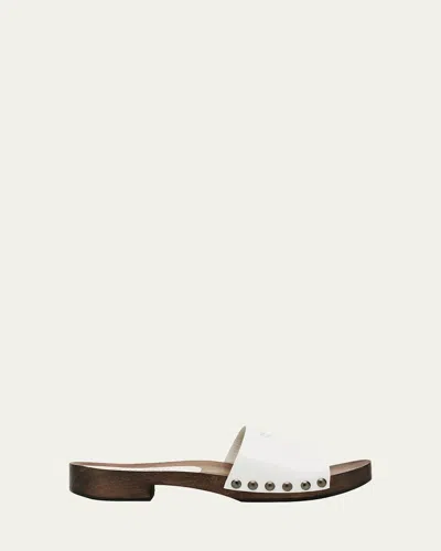 MIU MIU LEATHER LOGO SLIDE CLOGS