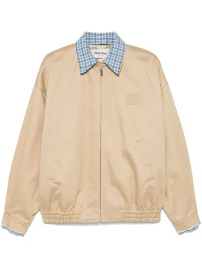 MIU MIU LOGO-EMBROIDERED BOMBER JACKET