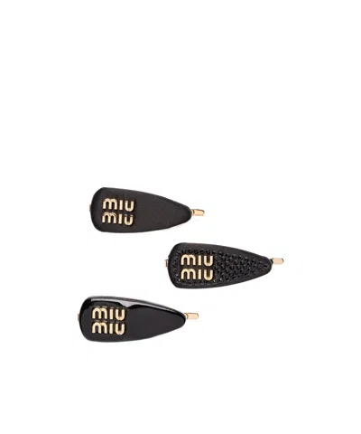 MIU MIU MIU MIU LOGO-LETTERING SET OF THREE HAIR CLIPS