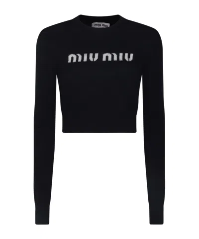 MIU MIU MIU MIU LOGO INTARSIA CREWNECK KNITTED JUMPER