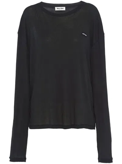 MIU MIU LOGO-PATCH LONG-SLEEVE T-SHIRT
