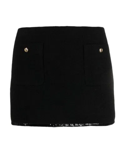 MIU MIU MIU MIU LOGO-PATCH SEQUIN-TRIM MINI SKIRT
