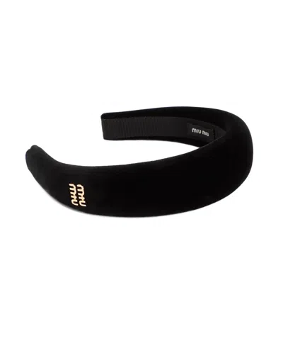 MIU MIU MIU MIU LOGO-EMBELLISHED VELVET HEADBAND