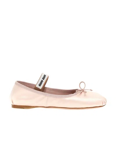 MIU MIU LOGO RIBBON FLAT BALLET SHOES