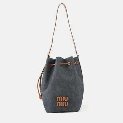 MIU MIU MIUMIU BUCKET BAG NAVY/BROWN DENIM LEATHER