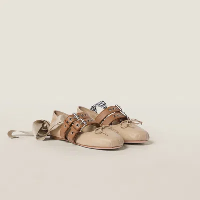 MIU MIU NAPPA AND CALF LEATHER BALLERINAS
