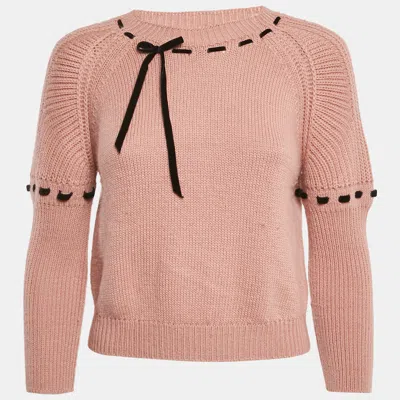 MIU MIU PINK WOOL LACED BOW DETAIL SWEATER M