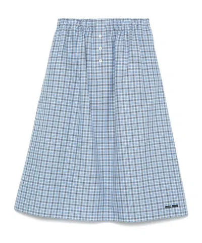 MIU MIU MIU MIU ELASTICATED WAISTBAND CHECKED SKIRT