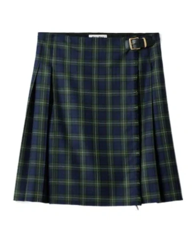 MIU MIU PLEATED TARTAN SKIRT