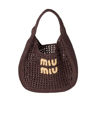 MIU MIU RAFFIA-EFFECT WOVEN HOBO BAG