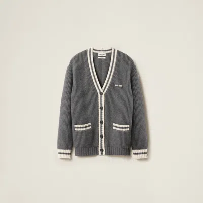 MIU MIU RIBBED KNIT WOOL AND CASHMERE CARDIGAN