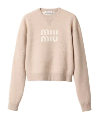 MIU MIU MIU MIU LOGO-INTARSIA CREWNECK JUMPER