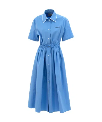 MIU MIU MIU MIU DRAWSTRING POPLIN SHIRT DRESS