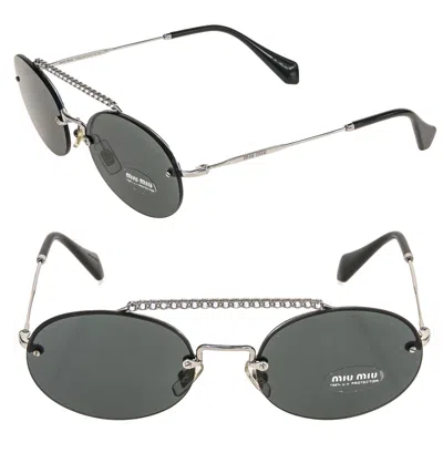 MIU MIU MIU MIU SOCIETE SMU60T CRYSTAL BLACK SILVER OVAL RIMLESS SPECIAL SUNGLASSES 60T