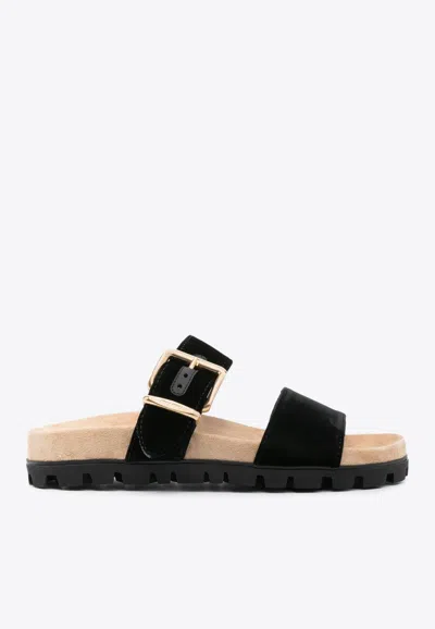 MIU MIU SUEDE BUCKLE SANDALS