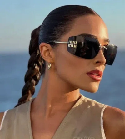 MIU MIU MIU MIU SUNGLASSES MU 54YS GOLD DARK GREY 5AK5/S0 WOMEN WRAP LOGO AUTHENTIC