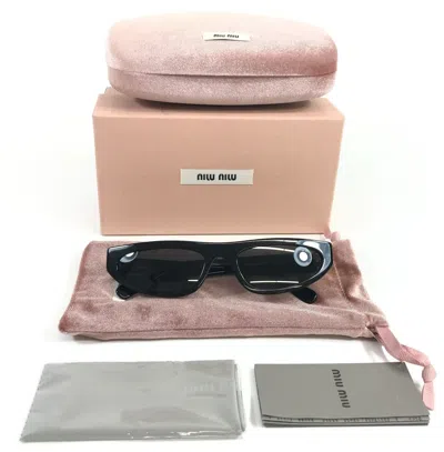 MIU MIU MIU MIU SUNGLASSES SMU07Z 1AB-5S0 SHINY BLACK CAT EYE FRAMES W/ DARK GREY LENSES