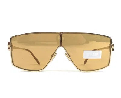 MIU MIU MIU MIU SUNGLASSES SMU51Z 5AK-40D PALE GOLD GEOMETRIC WITH ORANGE MIRROR LENSES
