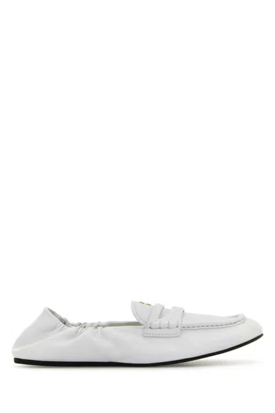 MIU MIU WOMEN WHITE LEATHER LOAFERS, 7.5 LUXURY LOAFERS & DRIVERS FOR WOMEN DARVEYS
