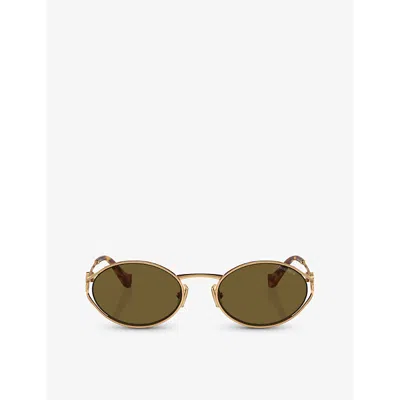 MIU MIU WOMENS GOLD MU 52YS ROUND-FRAME TINTED-LENS METAL SUNGLASSES
