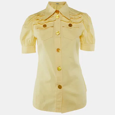 MIU MIU YELLOW COTTON RUFFLED BUTTON FRONT SHIRT XS