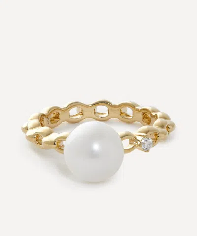 MIZUKI MIZUKI 14CT GOLD LINK PEARL AND DIAMOND SOLITAIRE RING