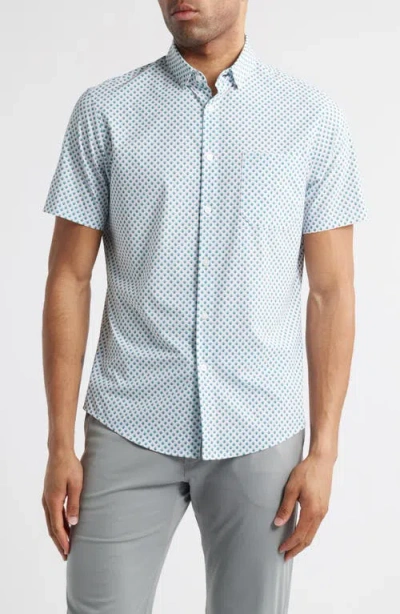 MIZZEN + MAIN MIZZEN+MAIN LEEWARD TRIM FIT DIAMOND PRINT SHORT SLEEVE BUTTON-UP SHIRT