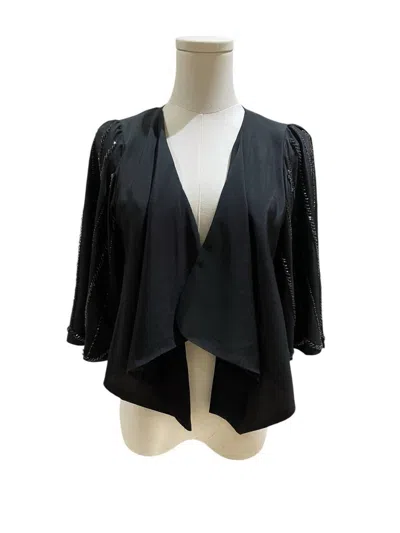 MM COUTURE WOMEN'S BEADED SHRUG OPEN FRONT DRAPED BLOUSE IN BLACK