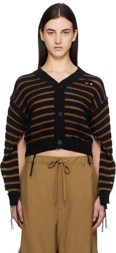 MM6 MAISON MARGIELA BLACK & BROWN V-NECK CARDIGAN