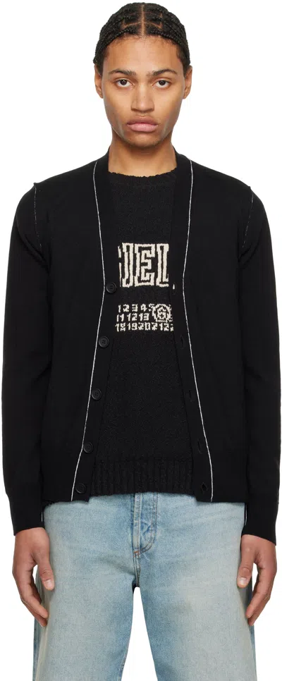 MM6 MAISON MARGIELA BLACK EXPOSED SEAMS WOOL CARDIGAN