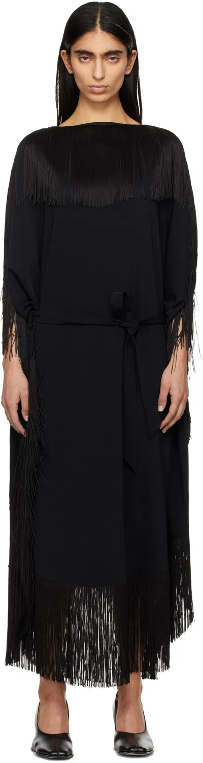MM6 MAISON MARGIELA BLACK FLUID FRINGE MIDI DRESS