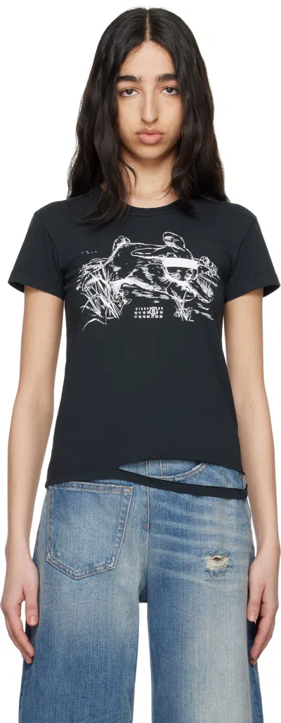 MM6 MAISON MARGIELA BLACK RABBIT PRINT T-SHIRT