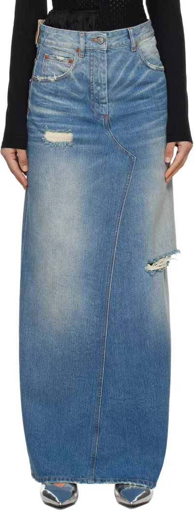 MM6 MAISON MARGIELA BLUE DENIM TWISTED MAXI SKIRT