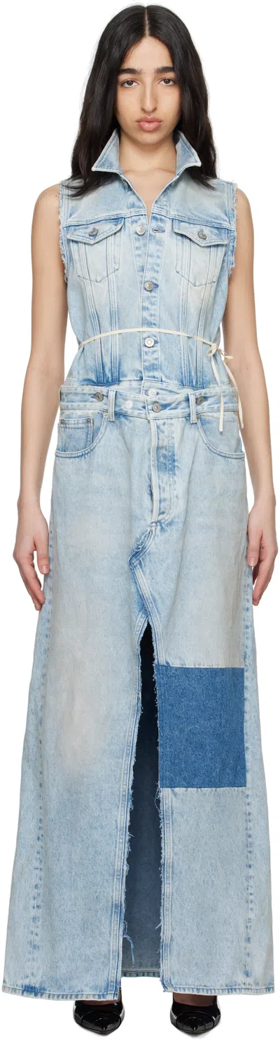 MM6 MAISON MARGIELA BLUE PANELED DENIM MAXI DRESS