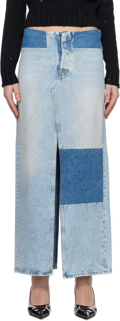MM6 MAISON MARGIELA BLUE PANELED DENIM MAXI SKIRT