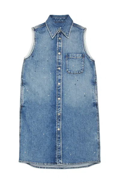 MM6 MAISON MARGIELA DENIM MAXI SHIRT DRESS WITH COLOR SPOTS