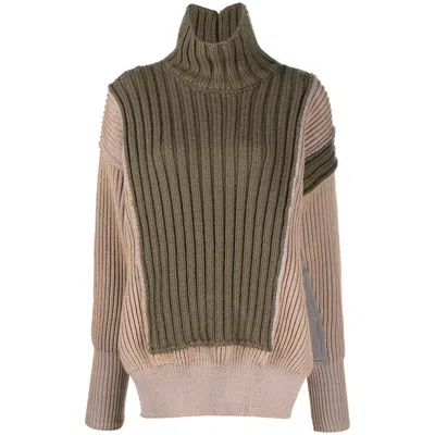 MM6 MAISON MARGIELA MM6 LADIES GREEN CONTRASTING PANEL-DETAIL CHUNKY-KNIT JUMPER