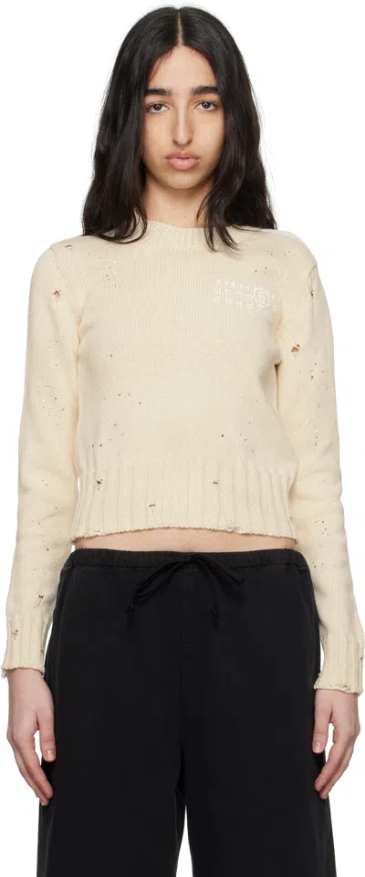 MM6 MAISON MARGIELA OFF-WHITE PAINT RESIDUE KNIT SWEATER