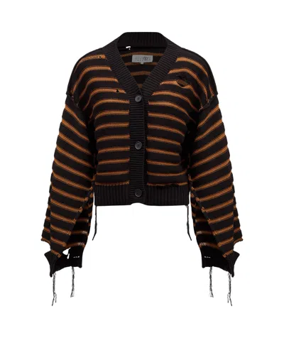 MM6 MAISON MARGIELA STRIPED COTTON KNIT CARDIGAN