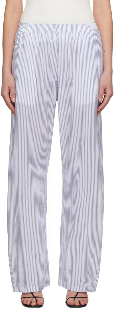 MM6 MAISON MARGIELA WHITE & BLUE STRIPED COTTON POPLIN LOUNGE PANTS
