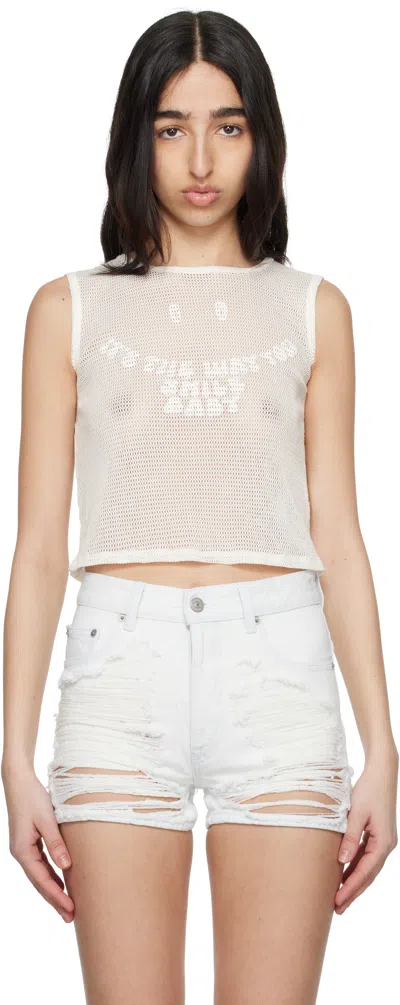 MM6 MAISON MARGIELA WHITE COTTON MESH TANK TOP