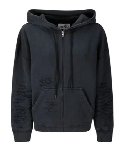 MM6 MAISON MARGIELA MM6 MAISON MARGIELA DISTRESSED ZIP-UP HOODIE