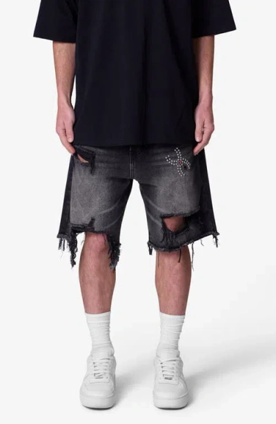 MNML MNML DISTRESSED SPIDER DENIM SHORTS