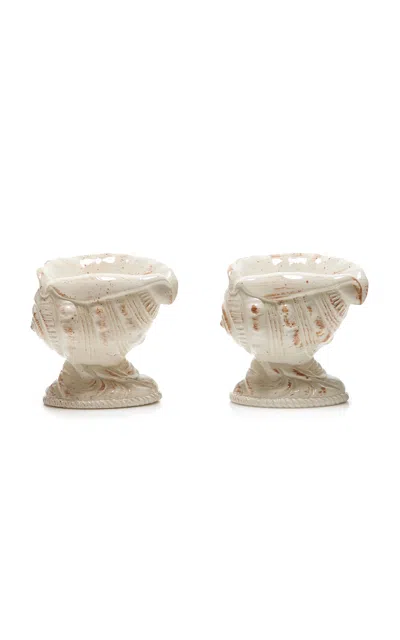MODA DOMUS RIVIERA SET-OF-TWO SHELL CERAMIC CANDLEHOLDERS
