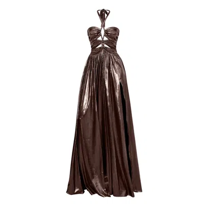MODA GLAM WOMEN'S BROWN SIREN METALLIC CUTOUT GOWN- CHOCOLATE