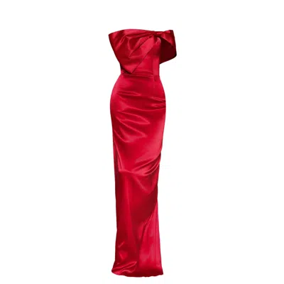 MODA GLAM WOMEN'S GRACE STRAPLESS STATEMENT BOW GOWN- RED