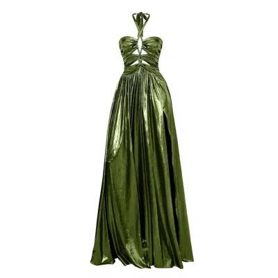 MODA GLAM WOMEN'S GREEN SIREN METALLIC CUTOUT GOWN- LIME