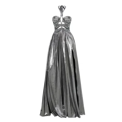MODA GLAM WOMEN'S SILVER SIREN METALLIC CUTOUT GOWN- GUNMETAL