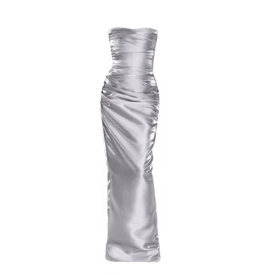 MODA GLAM WOMEN'S TALIA STRAPLESS CORSET GOWN- SILVER